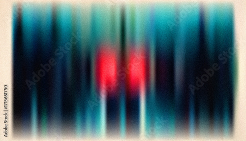 Abstract Teal and Red Motion Blur Background with Noise Texture:  Vintage Film Grain Effect, Dark Moody Atmosphere, Vertical Lines.
