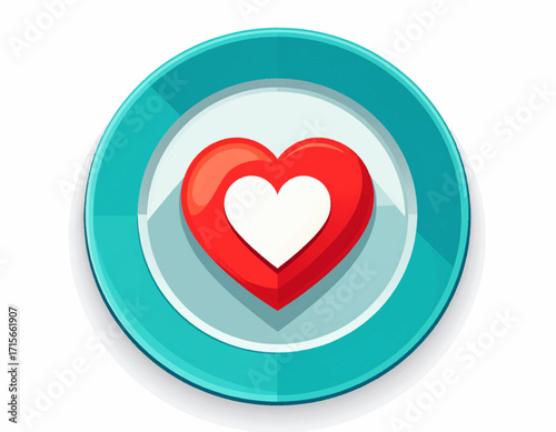 A symbolic icon of a red heart served on a plate, representing the concept of healthy eating, a passion for food, and a heart-healthy lifestyle