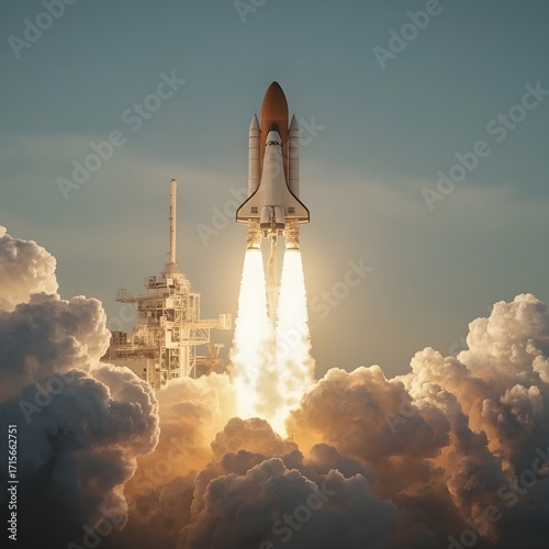 Space Shuttle Launch: Ignition and Ascent into the Sky