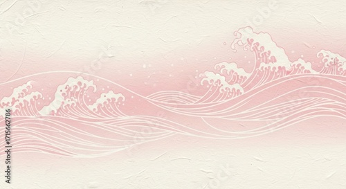Soft pink Japanese pattern wavy pattern background design/柔らかなピンク色の和柄波模様背景デザイン