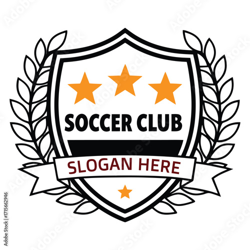 Soccer club crest with stars and laurel wreath featuring a slogan placeholder 