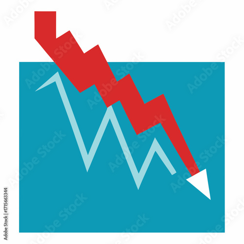 Red arrow shows sharp decline on blue graph background