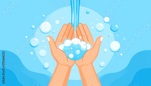 Washing Hands With Soap and Water for Cleanliness and Hygiene Illustration