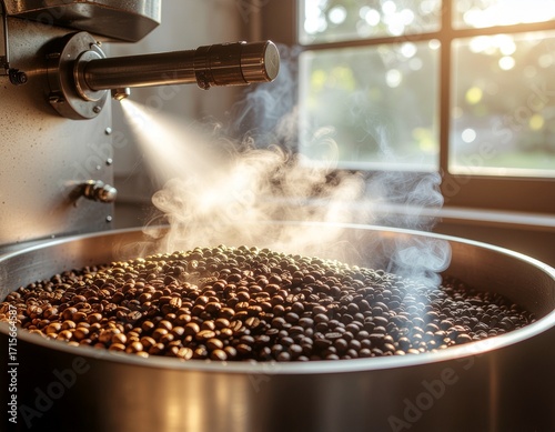 Biji kopi panggang hitam gelap di pabrik