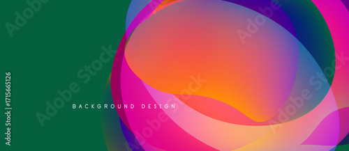 Abstract colorful design features overlapping shapes. Vivid gradients create dynamic visual effect. Modern background suitable for various projects.