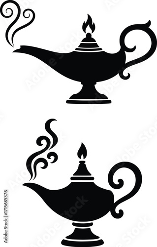 Aladdin Lamp Silhouette Vector Magic genie Lamp Illustration