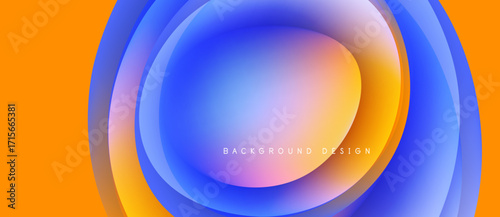 Abstract vibrant layers create flowing circular design. Orange, blue hues blend, forming modern background. Text reads background design.