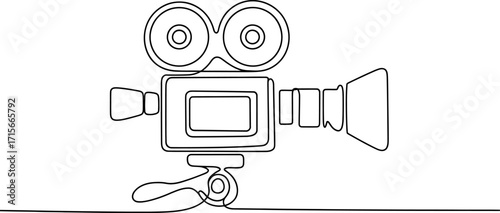 Vintage film camera outline icon isolated classic cinema projector device for movie production and filming vector