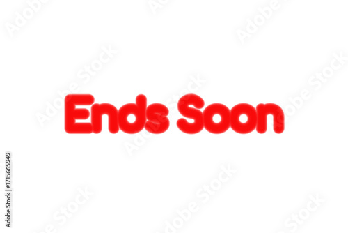 modern typographic design featuring the words "Ends Soon" in bold, vibrant red letters with a soft, rounded, 3D effect, all set on a clean gray background
