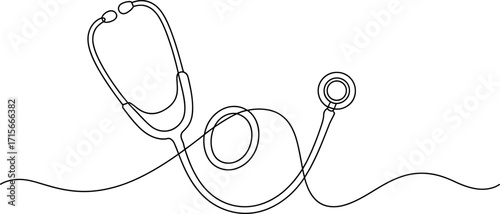 Continuous line drawing of medical stethoscope symbol for healthcare professional health care diagnosis and patient care vector