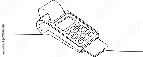 Sketch of a modern point of sale credit card machine with paper receipt emerging from printer slot vector