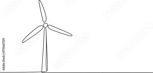 Stylized single line drawing of a wind turbine generating clean renewable energy in a minimalist artistic style vector