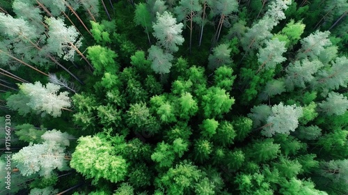 Stunning Aerial View of Lush Green Forest Canopy with Varying Shades and Textures Evoking Serenity
