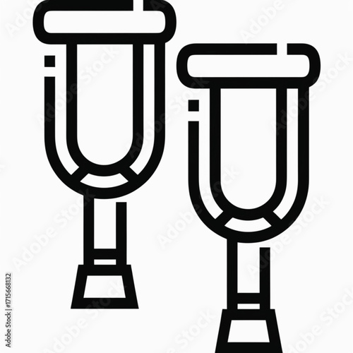 A black and white line art icon of a pair of forearm crutches used for mobility assistance and injury recovery.