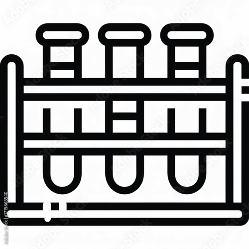 Black and white illustration of a test tube rack with three test tubes inside it.