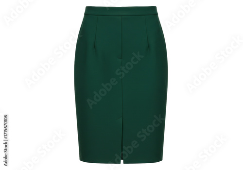 Isolated beautiful dark green pencil skirt fashion garment for women elegance style