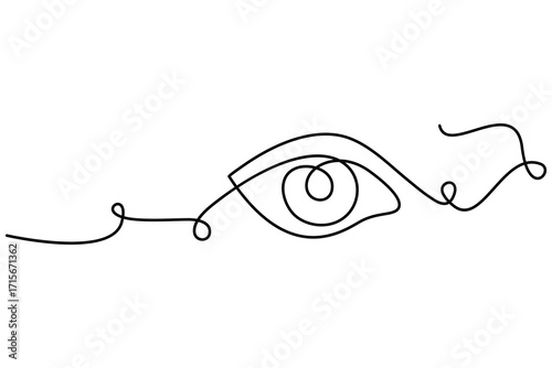 Continuous one line drawing of human eye design. Human eye retina in one continuous line.