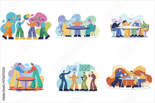 Business people activities set flat illustration
