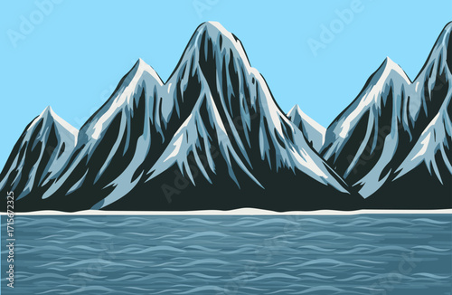 vector illustration of an Arctic mountain in the middle of the sea.