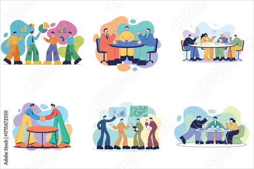 Business people activities set flat illustration