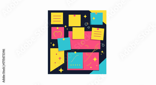 Colorful Modern Office Bulletin Board with Sticky Notes and Reminders for Team Collaboration and Organization in Creative Workspaces