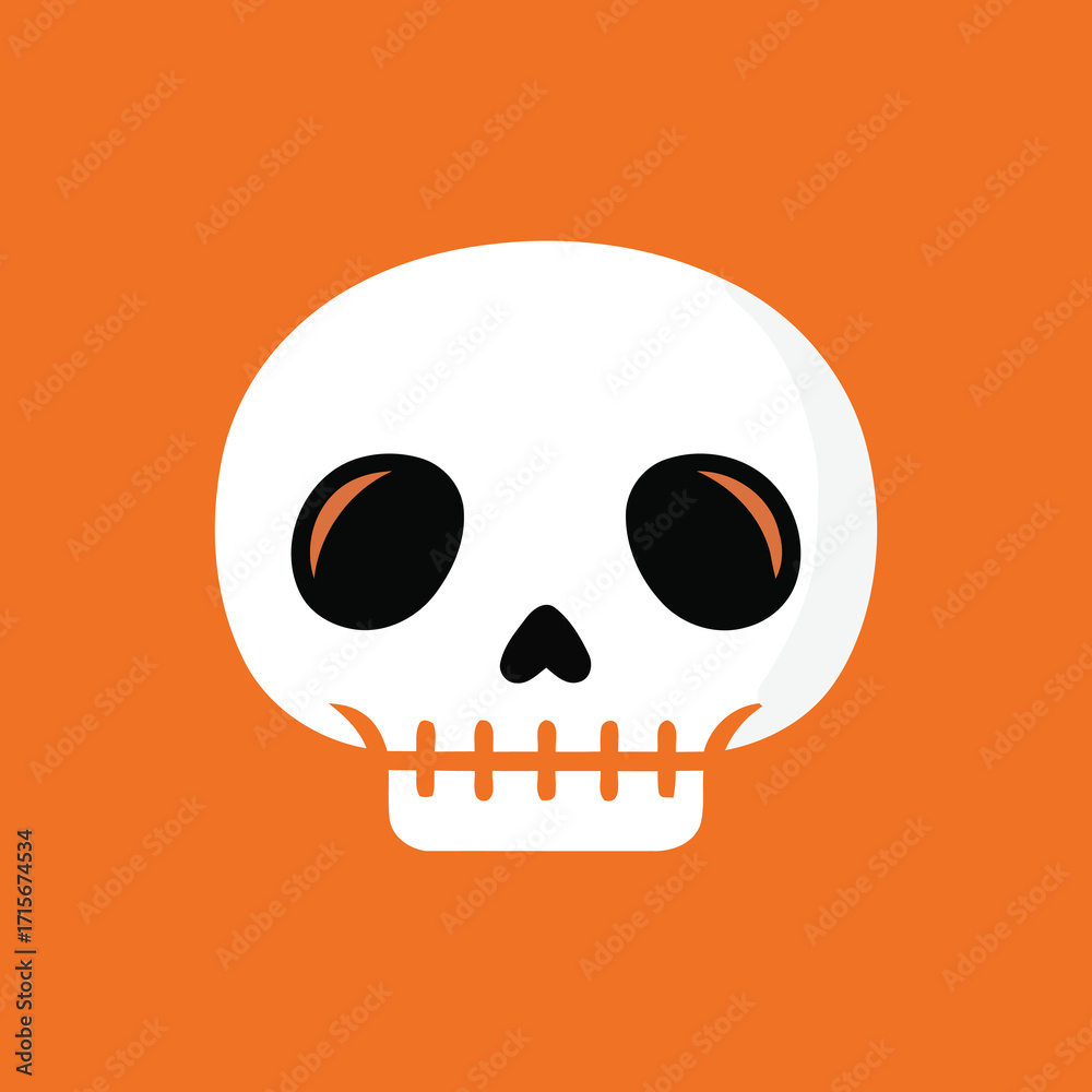Fototapeta premium A simple cartoon skull icon on an orange background