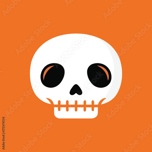 A simple cartoon skull icon on an orange background