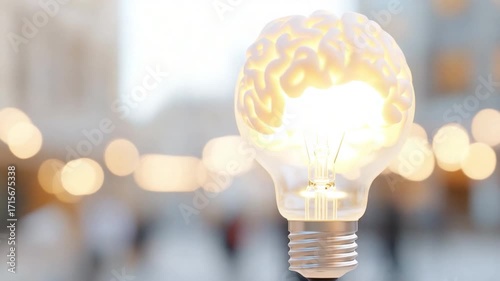 Illuminating Insights: A luminous lightbulb shaped like a human brain, radiating bright and creative energy, embodies the essence of innovative ideas and intellectual prowess.