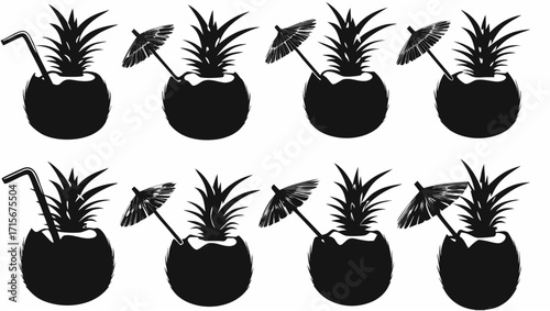 Refreshing tropical cocktails in pineapple shells, perfect for summer parties and travel destinations