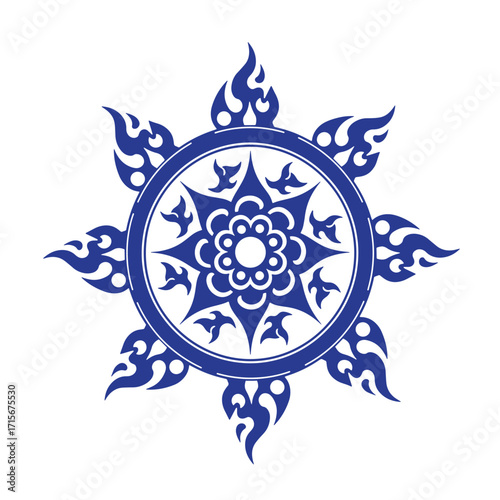 Elegant blue thai floral mandala design on white background vector illustration