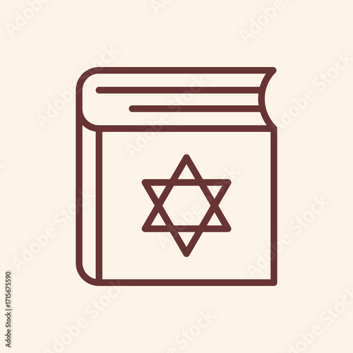 Elegant Jewish Star on a book icon symbolizing faith, tradition, and heritage for religious and cultural themes