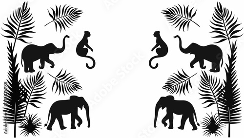 Enchanting jungle silhouettes featuring playful monkeys and majestic elephants for nature lovers