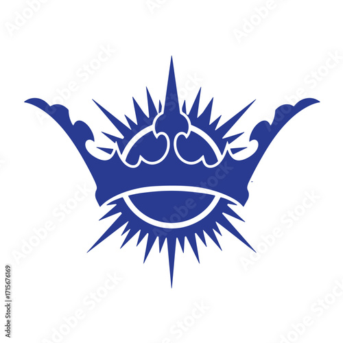Elegant royal crown design in deep blue color isolated on a white background