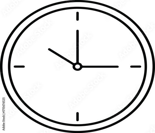 Simple analog clock face line drawing icon illustration.