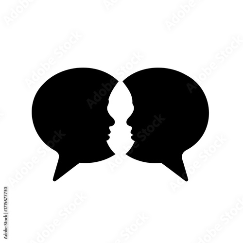 Two stylized human profiles facing each other forming communication bubbles illustration