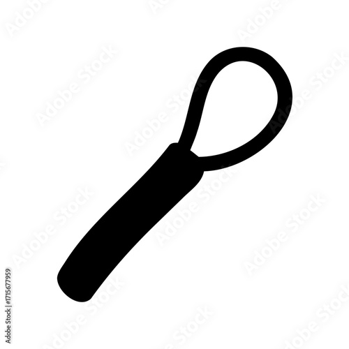 A black solid figure resembling a stirring spoon isolated on white backdrop