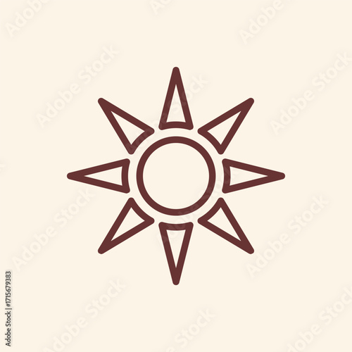 Striking geometric sun symbol radiating warmth and energy, perfect for modern branding and design projects seeking a vibrant, optimistic feel.
