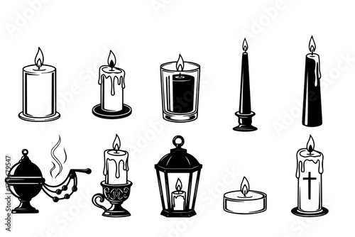 Set of Memorial Funeral Candles – Remembrance, Mourning, Tribute, Candlelight Vigil, Grief, Spiritual Light, Death Ceremony, Religious Memorial Decor