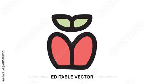 Apple Vector Illustration Design, Fresh Fruit Icon, Minimal Healthy Graphic, Natural Food Symbol, Simple Organic Element
