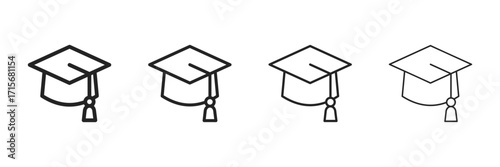 Graduation Icon Set With Multiple Line Styles Vector Illustration. 