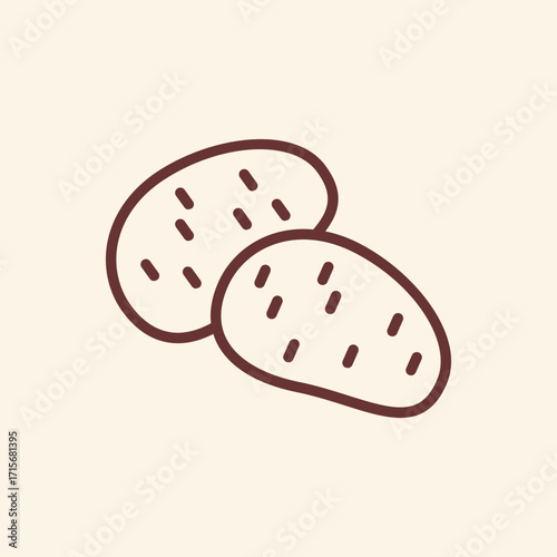 Simple, charming illustration of two potatoes with a minimalist brown outline on a soft beige background, perfect for food blogs and recipes.