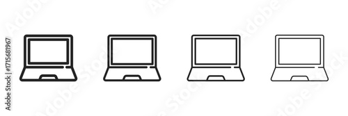 Laptop Icon Set With Multiple Line Styles Vector Illustration. 