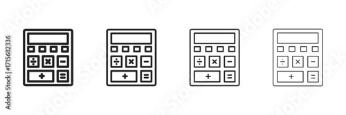 Calculator Icon Set With Multiple Line Styles Vector Illustration. 