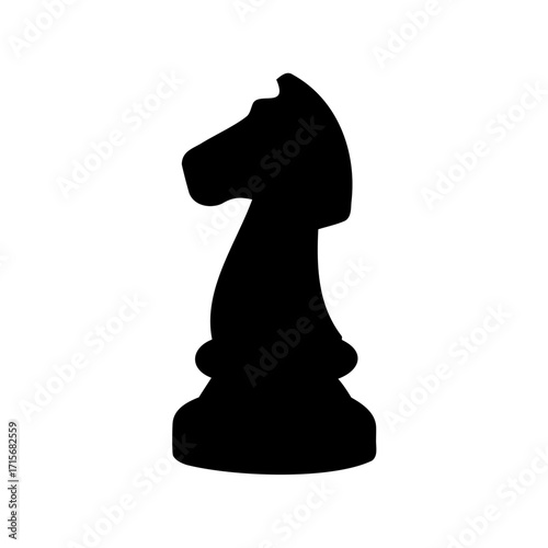 Monochrome silhouette of a chess knight piece against a white background illustration