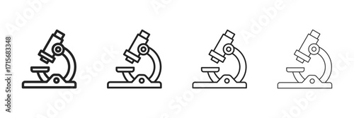 Microscope Icon Set With Multiple Line Styles Vector Illustration. 