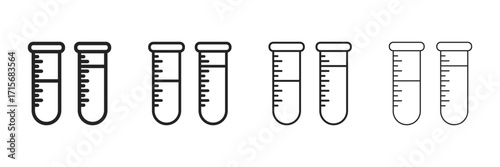 Test Tube Icon Set With Multiple Line Styles Vector Illustration. 