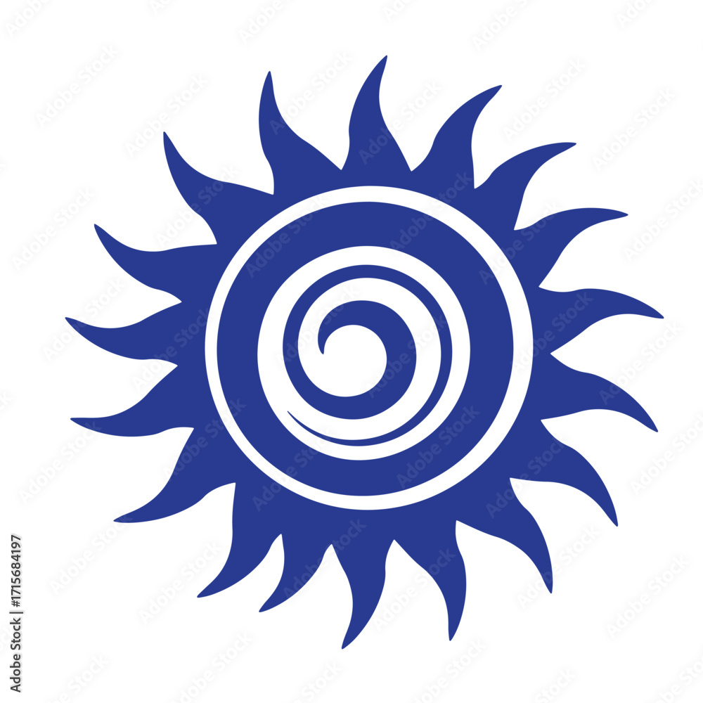 Fototapeta premium Vector illustration of a stylized sun symbol in vibrant blue color against white background.