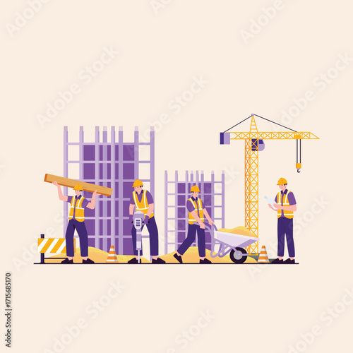 Construction Workers Building a Modern Skyscraper
