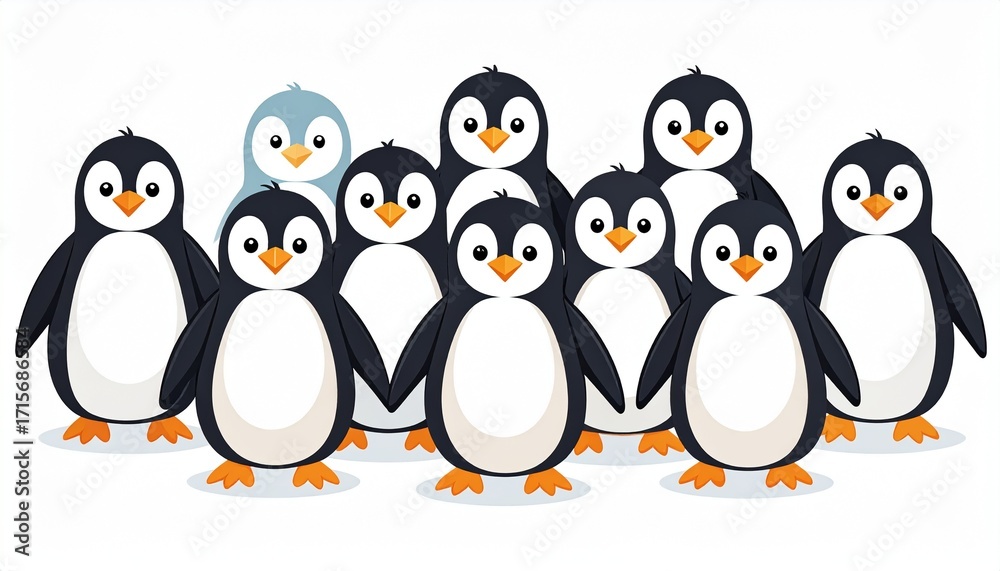 Fototapeta premium Group of cute penguin isolated on white background 