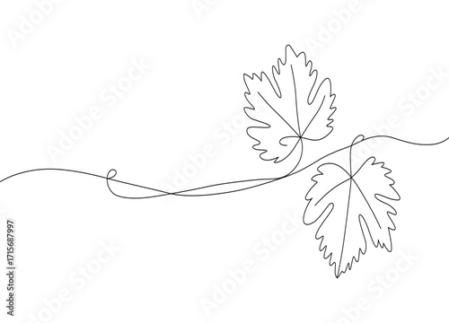 Minimalist grape vine leaves one line art drawing for elegant decoration or creative logo design simple illustration